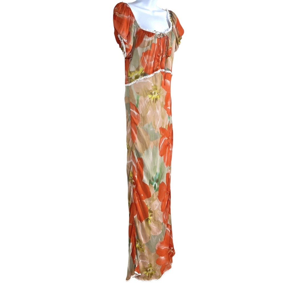 Isabelle Quinn Floral Maxi Dress Us 10 Lace Trim Milkmaid Puff Sleeve Coquette View 4